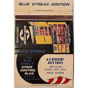 Blue Streak Ignition Matchbook Cover A-Z Discount Auto Parts Killeen TX